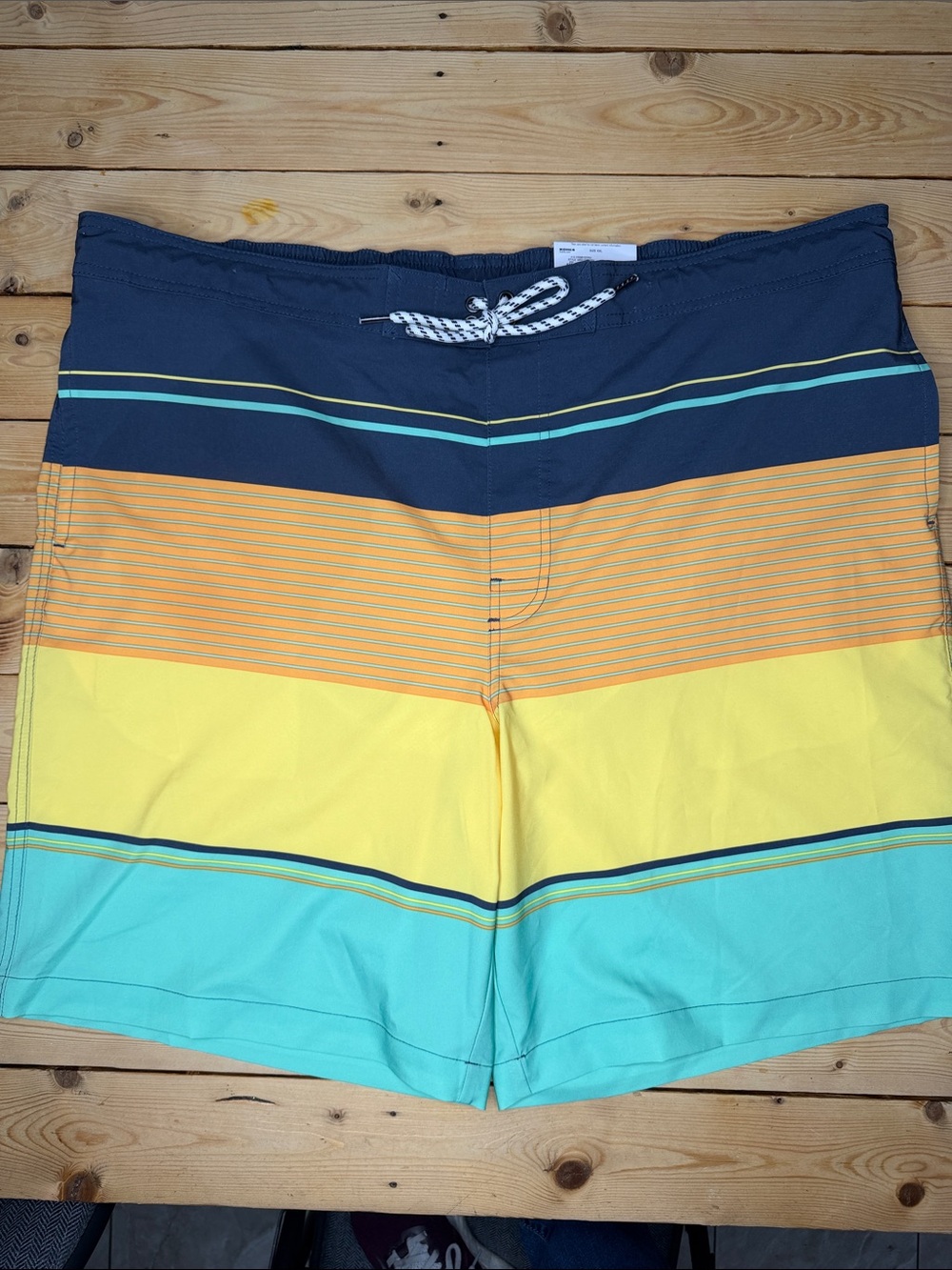 Sonoma Men's Multicolor Striped Swim Trunks - Yellow & Teal Sz XXL